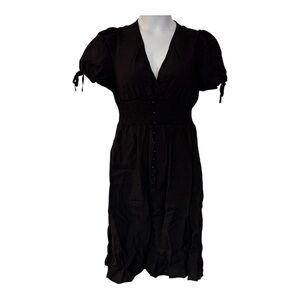 3/$15 SHEIN Button Down Smocked Waist Tie Sleeve Career Casual Housewife Dress